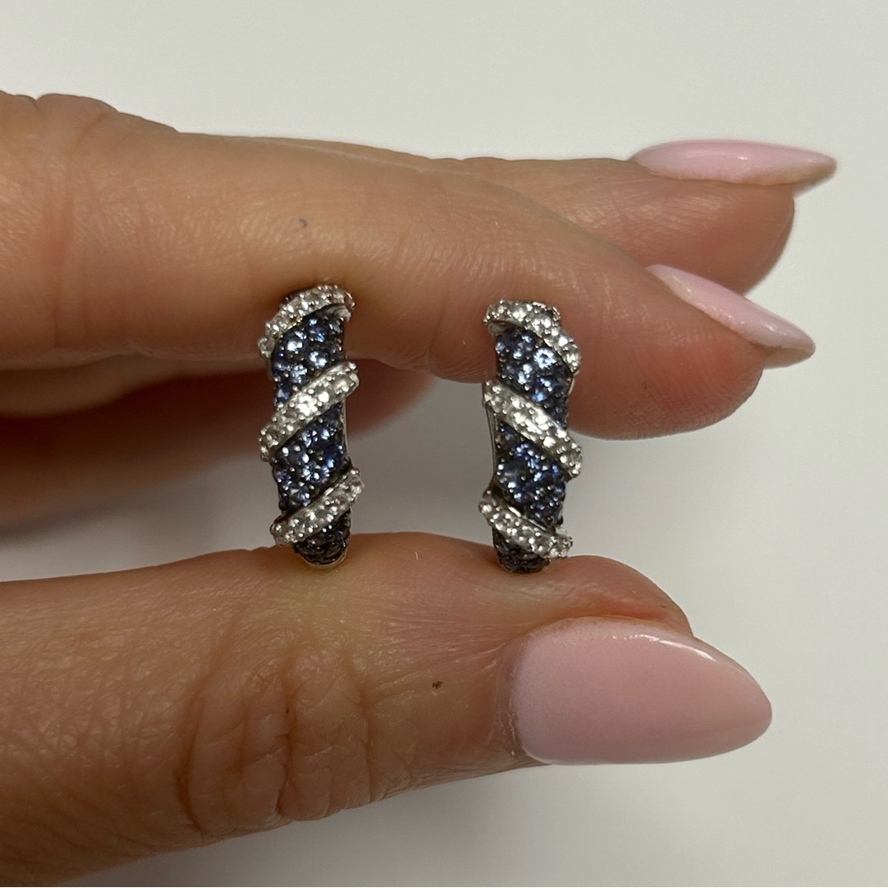 Suzy Levian Sterling Silver Blue Sapphire White Sapphire Twist Earring NWT